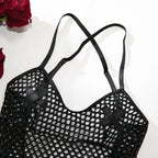Fishnet Mesh Cross‑Back Criss‑Cross Bodysuit