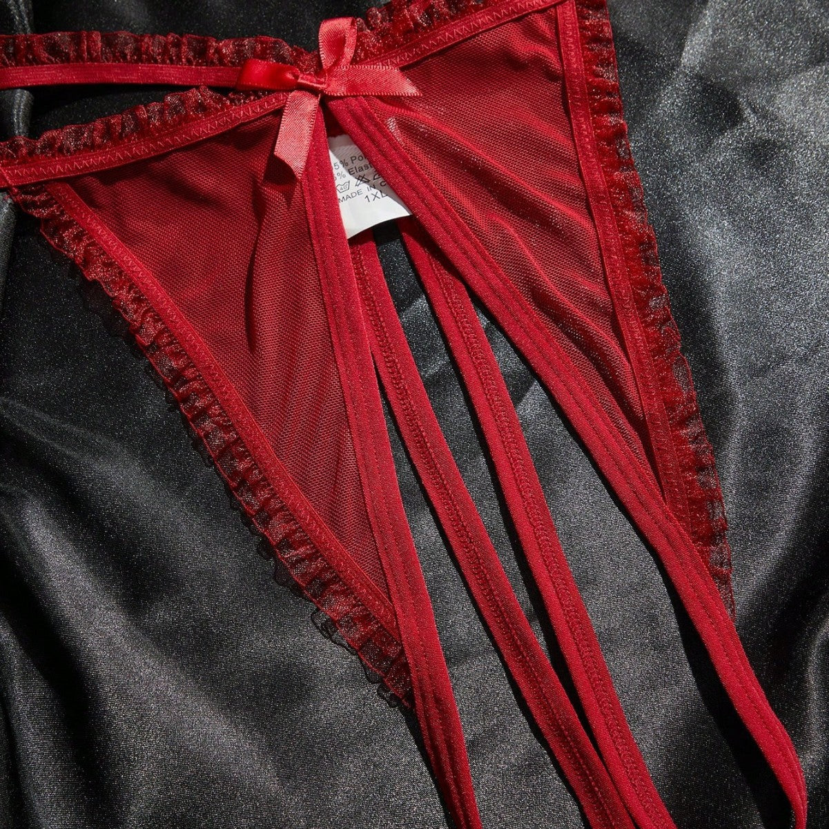 Ruffled Mesh Bra And High-Waisted Garter Skirt Lingerie Set