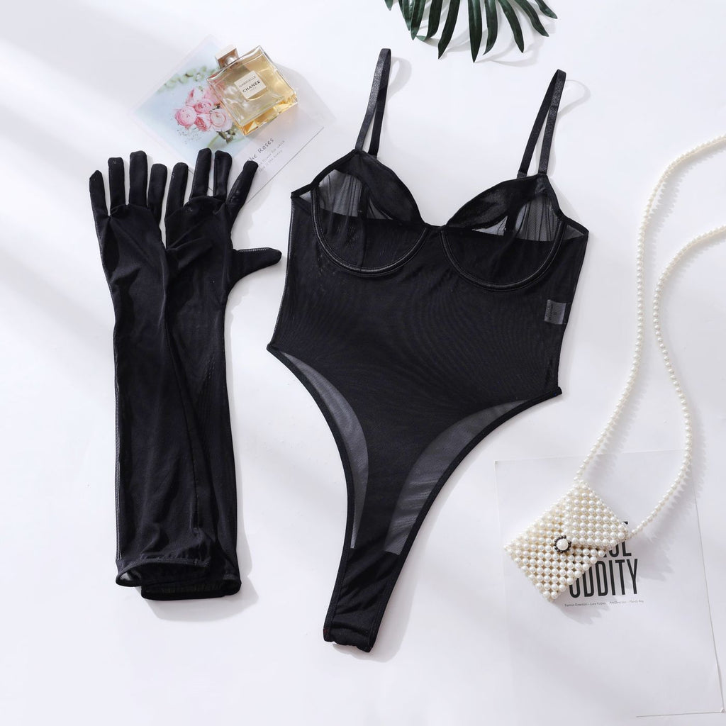 Minimalist Deep V Open Back Slim See-Through Nightwear