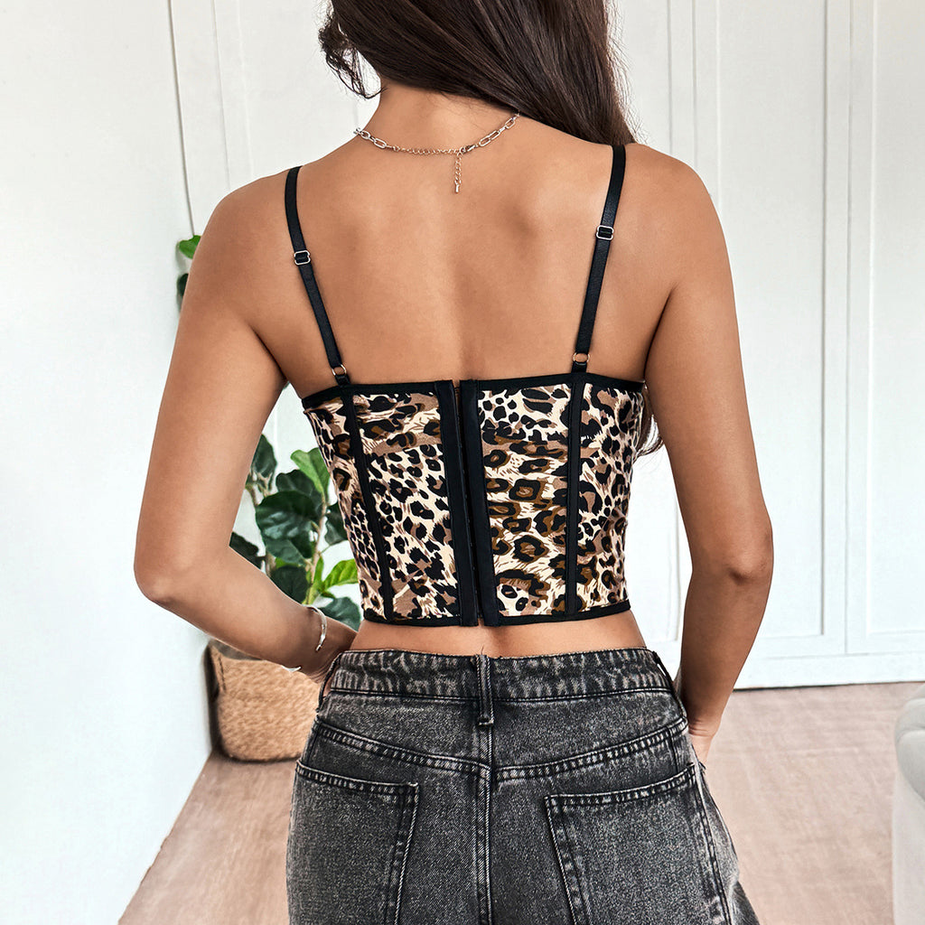 Leopard Print Corset with Adjustable Straps & Boning