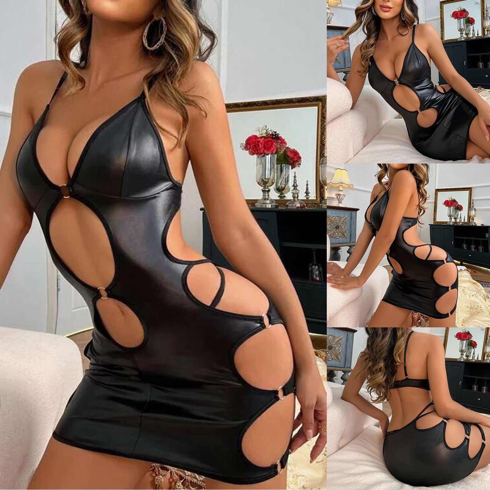 Leather Backless Lace up Night Dress