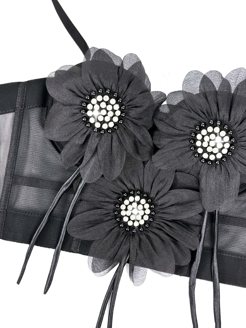Flower-Appliqué Corset Lingerie Top