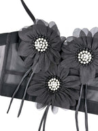 Flower-Appliqué Corset Lingerie Top