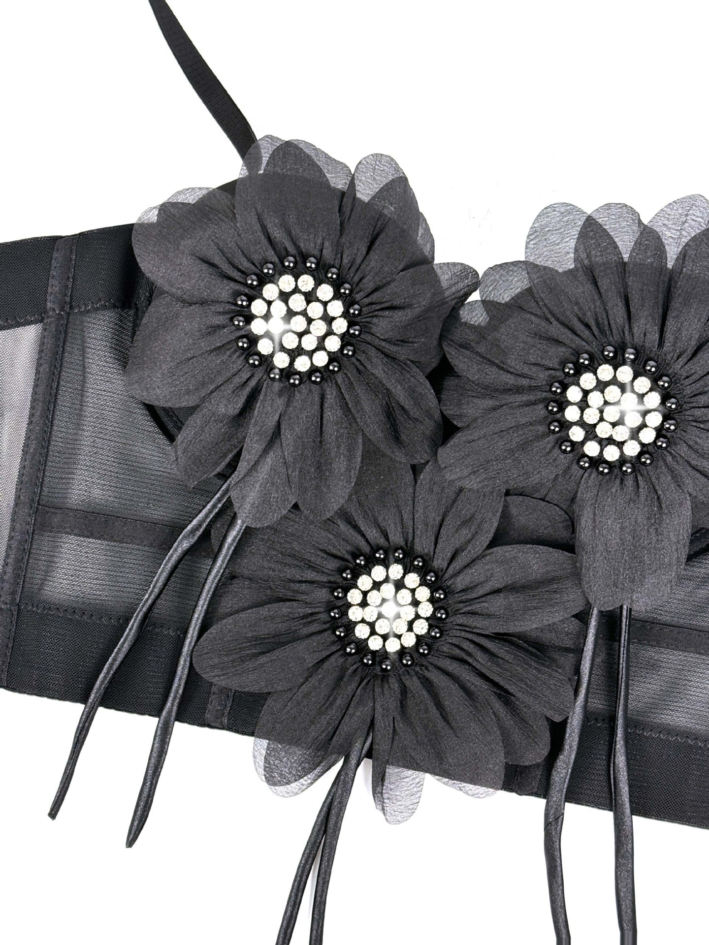 Flower-Appliqué Corset Lingerie Top