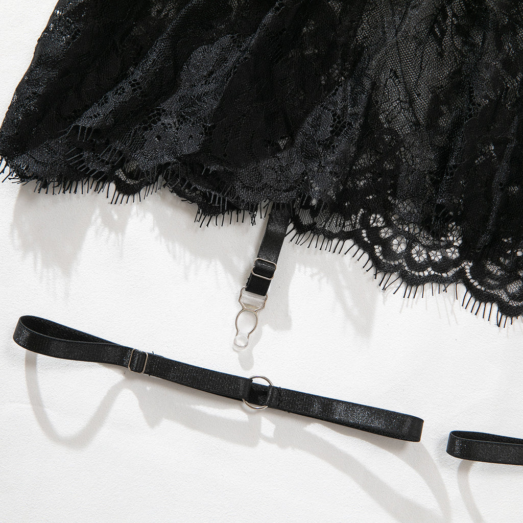 Cut‑Out Open‑Back Lace Garter Chemise