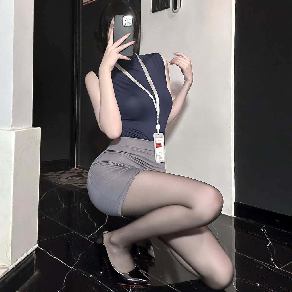 Sexy Office Secretary Costume High-Waist Bodycon Skirt Set