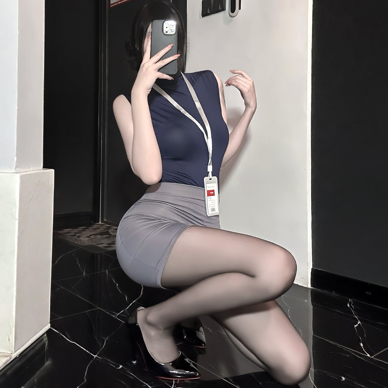 Sexy Office Secretary Costume High-Waist Bodycon Skirt Set