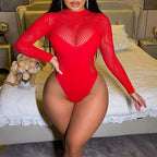 High Neck Long Sleeve Lace Bodysuit with Open Back