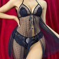 Sexy Rosy Doted Printed Net With G-String Nighty