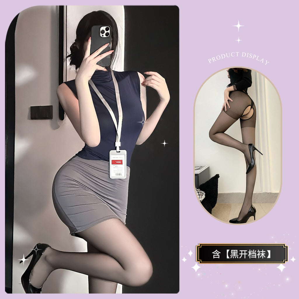 Sexy Office Secretary Costume High-Waist Bodycon Skirt Set