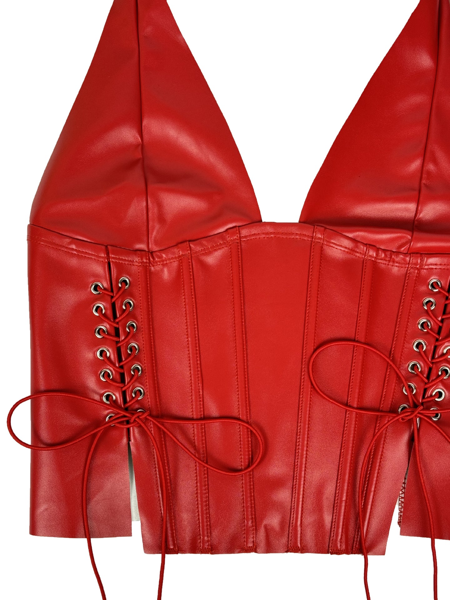 Faux Leather Halter Corset Top with Side Lace-Up Closure