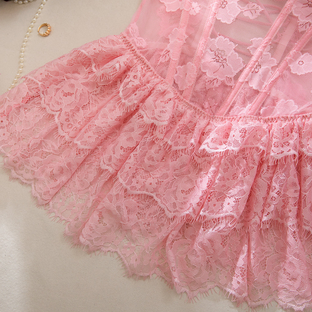 Floral Lace Sweetheart Neck Corset Babydoll