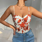 Floral Print Corset Bodysuit with Sweetheart Neckline