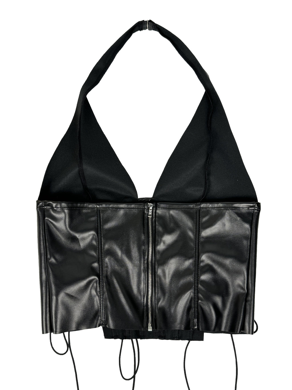 Faux Leather Halter Corset Top with Side Lace-Up Closure