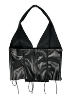 Faux Leather Halter Corset Top with Side Lace-Up Closure