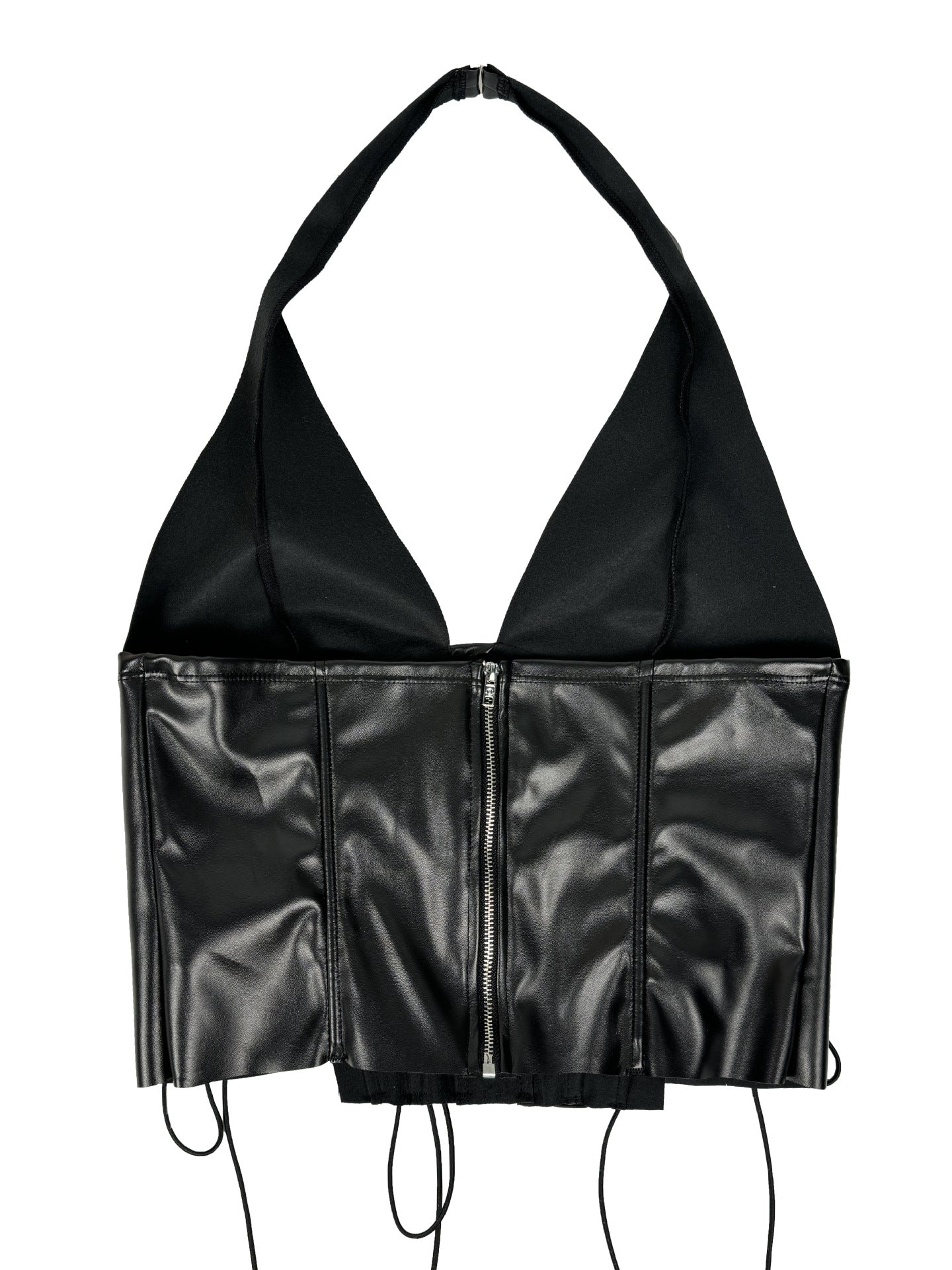 Faux Leather Halter Corset Top with Side Lace-Up Closure