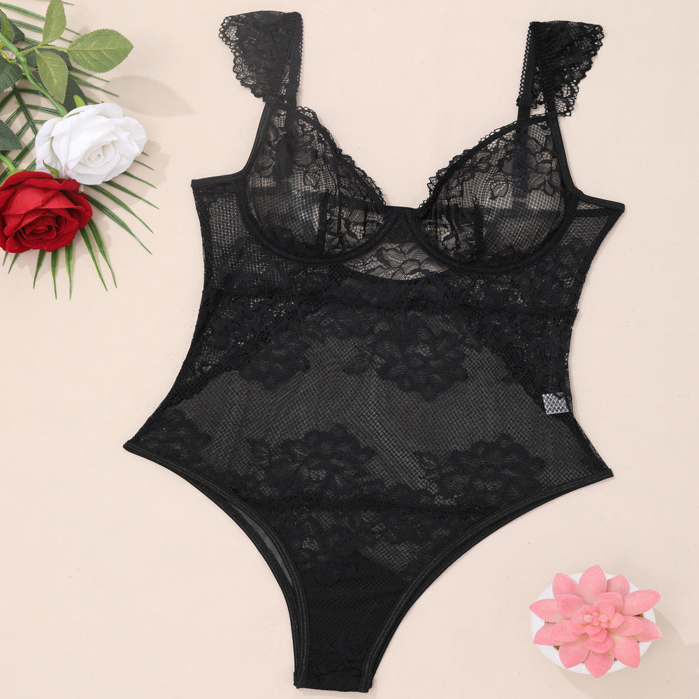 Seductive Floral Lace Teddy Lingerie with Underwire Support