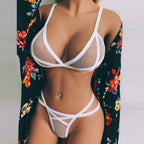 Geometric Cutout Sheer Mesh 2 Piece Lingerie Set