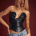 Leather Heart-Shaped Bustier Strapless Crop Top