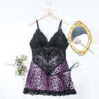 Leopard Print Lace Babydoll with Sheer Mesh Bust
