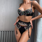 Floral Embroidery Lace Garter Lingerie Set