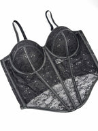 Seductive Sheer Lace Corset Top with Structured Underwire Cups