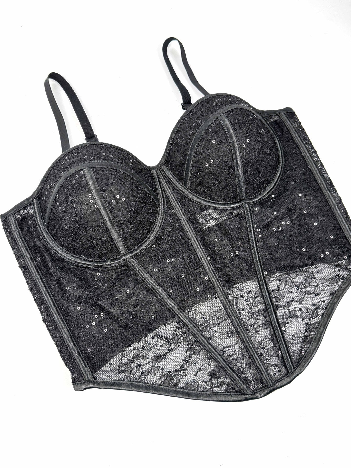 Seductive Sheer Lace Corset Top with Structured Underwire Cups
