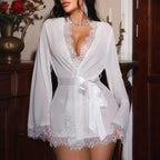 Sheer Chiffon Lingerie Robe with Scalloped Lace Trim
