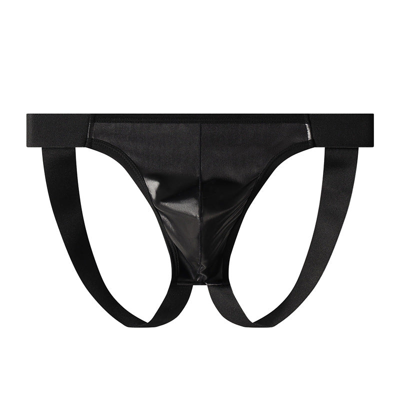 Men’s Faux Leather Bold Wet Look Thong with Contoured Pouch