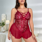Lace Bustier Teddy with Sheer Asymmetrical Mesh Skirt