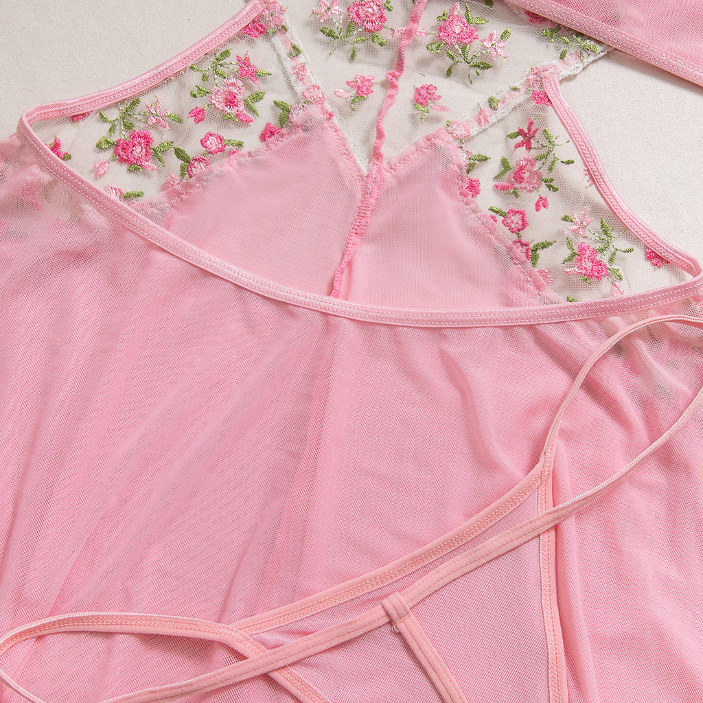Floral‑Embroidery Mesh Babydoll