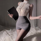 Sexy Flight Attendant Secretary Bodycon Dress with Hollow-Out Uniform Style