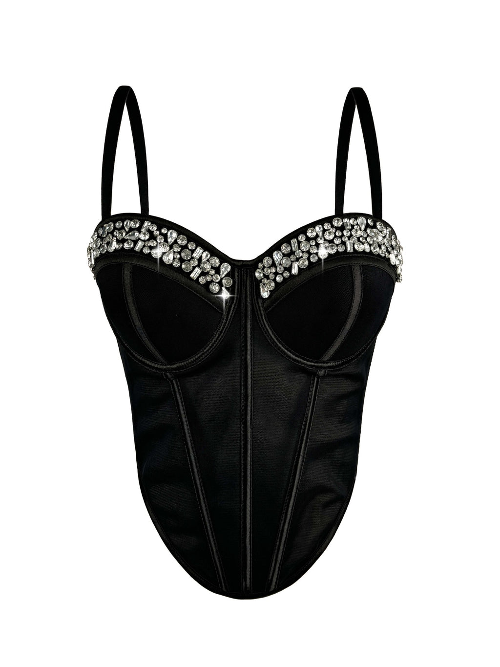 Rhinestone-Trimmed Sheer Corset Bustier
