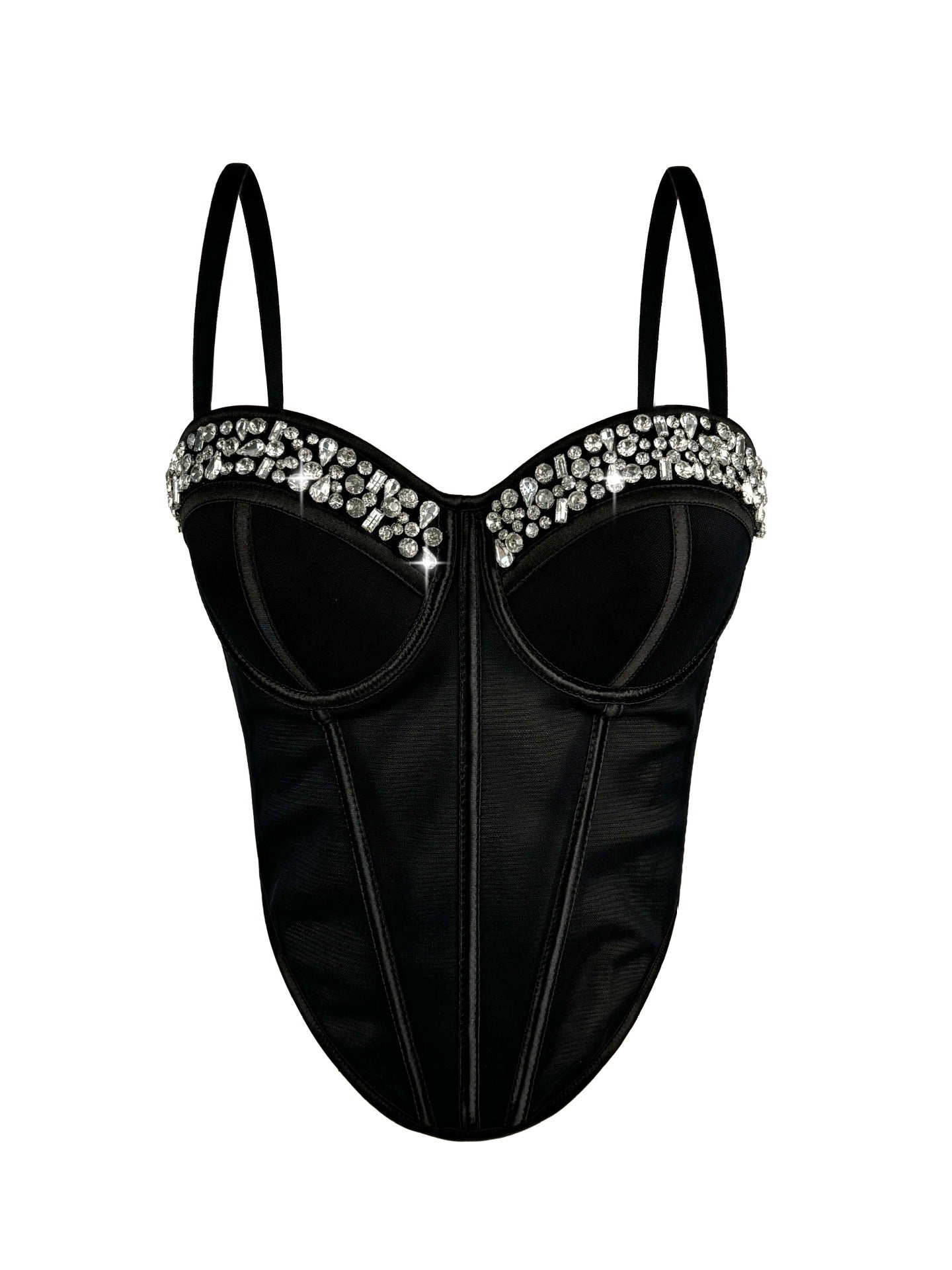 Rhinestone-Trimmed Sheer Corset Bustier