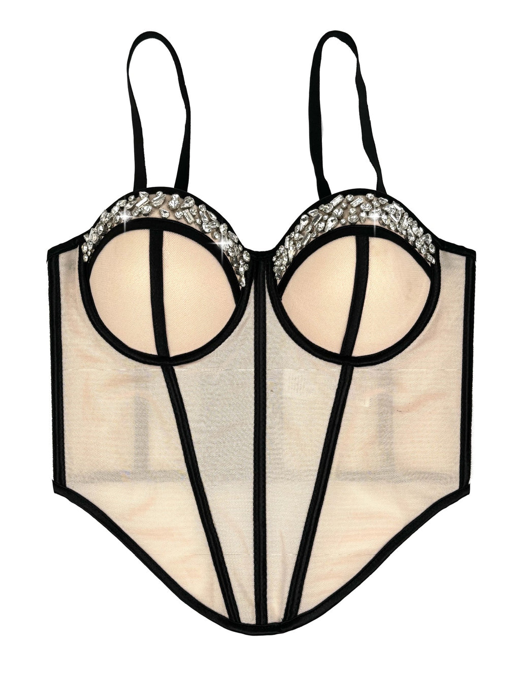 Rhinestone-Trimmed Sheer Corset Bustier