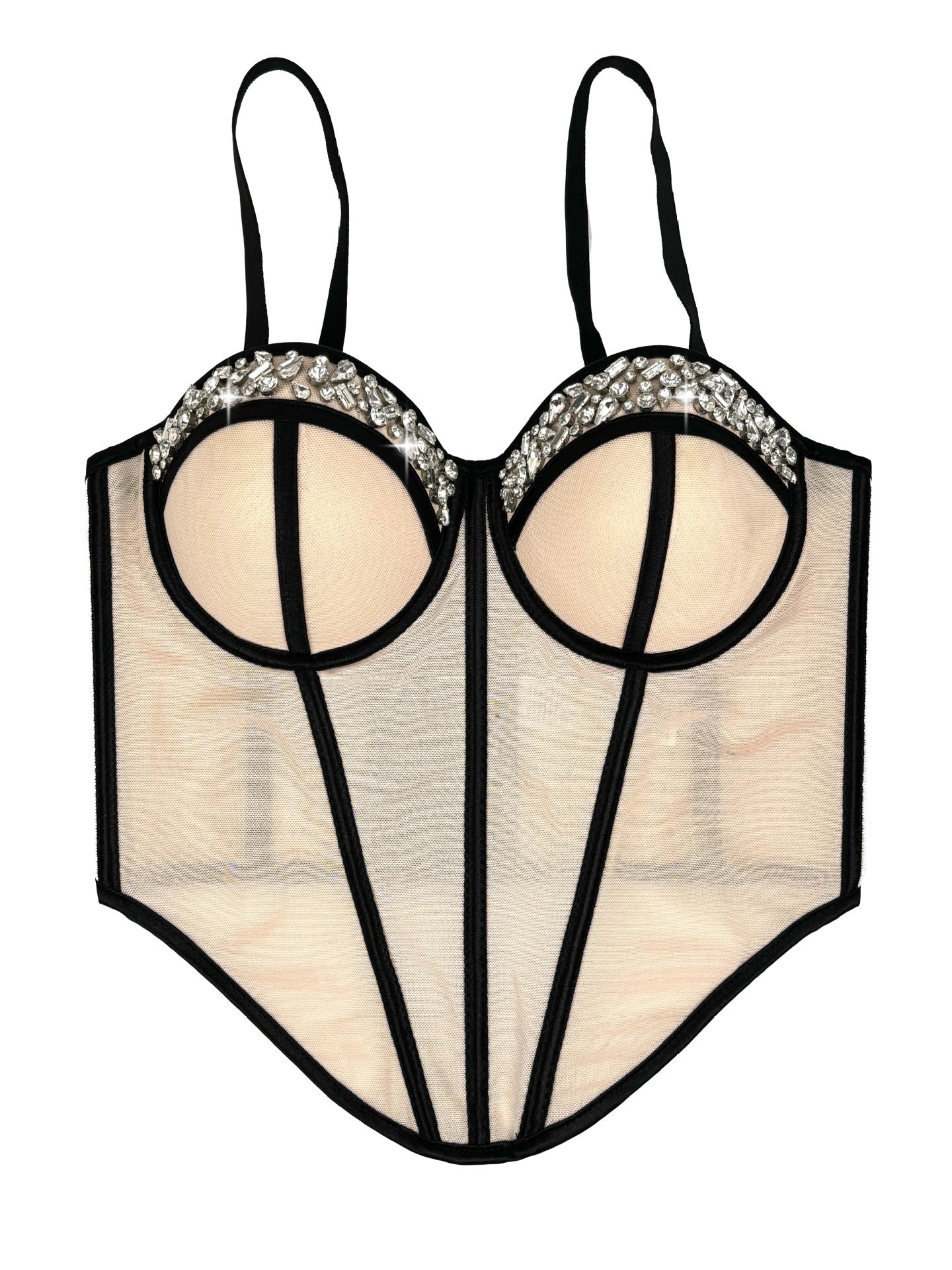 Rhinestone-Trimmed Sheer Corset Bustier