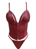 Open Cup Leather Lingerie Corset with Adjustable Straps