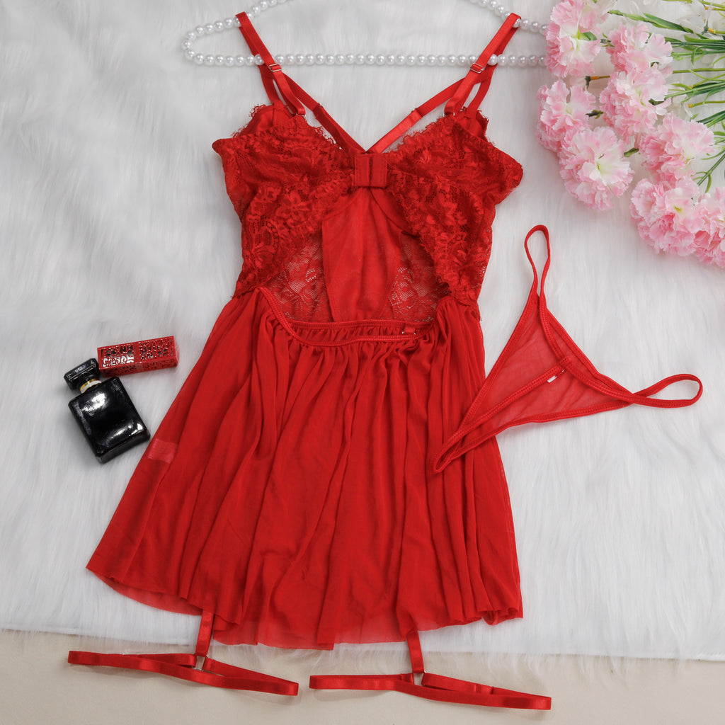 Alluring Sheer Mesh Babydoll with Chain Details