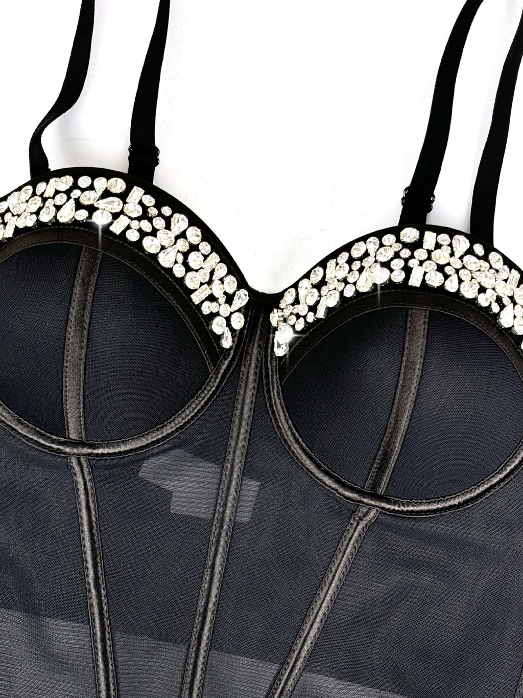 Rhinestone-Trimmed Sheer Corset Bustier