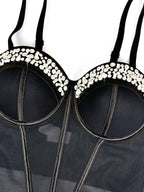 Rhinestone-Trimmed Sheer Corset Bustier