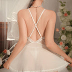 Floral Lace Appliqué Sheer Mesh Babydoll Lingerie