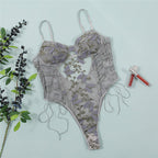 Seductive Floral And Butterfly Mesh Bodysuit with Open Back