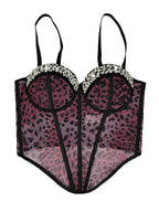 Leopard Print Mesh Corset Bustier with Rhinestone Trim