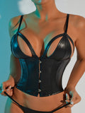 Open Cup Leather Lingerie Corset with Adjustable Straps
