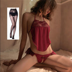 Sexy Lace Open-Crotch Vintage Lingerie Set