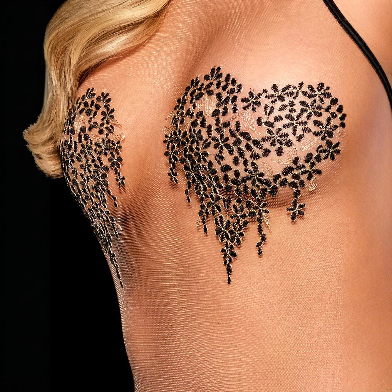 High-Cut Sheer Mesh Lingerie Bodysuit with Lace Bust Accents
