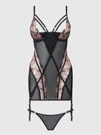 Floral Lace Open‑Back Cut‑Out Mesh Garter Chemise