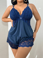 Plus Size Lace Trim Cami Top & Shorts Lingerie Set