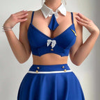 Flight Attendant Role-Play Lingerie Set with Crop Top And Mini Skirt