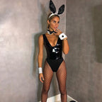 Leather Deep V Halter Teddy Lingerie Bodysuit